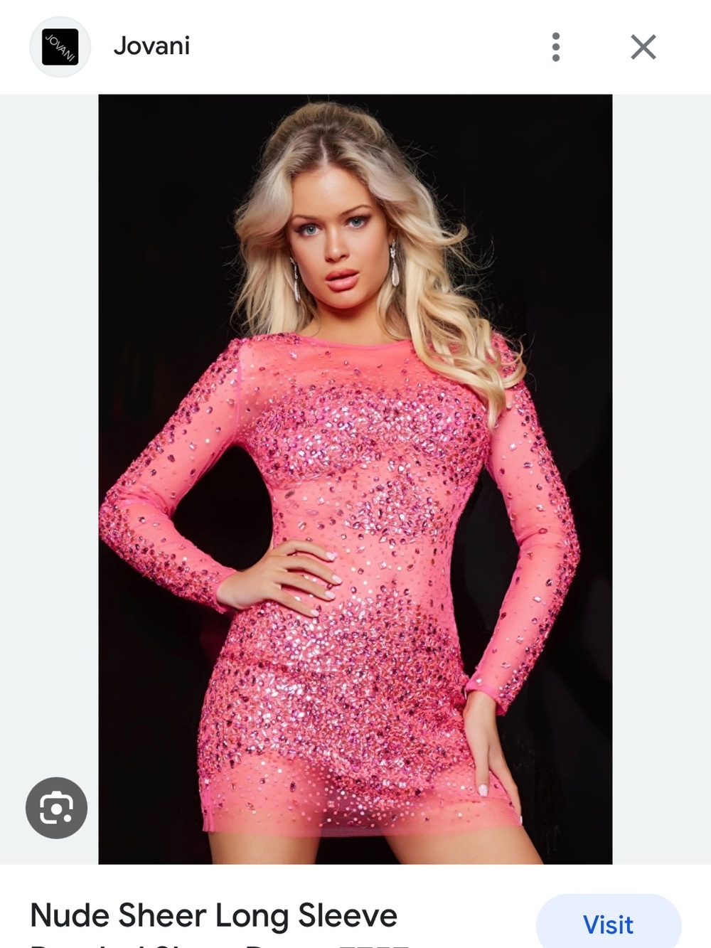 Jovani Hot Pink Sequined Sheer Long-Sleeve Mini Dress